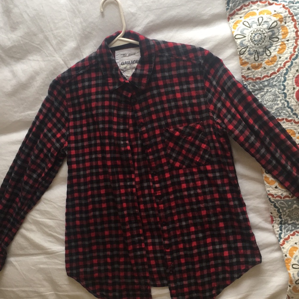 red and black button up flannel